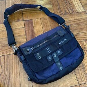 Diesel Small Black and Navy Blue Messenger Bag with Compartments